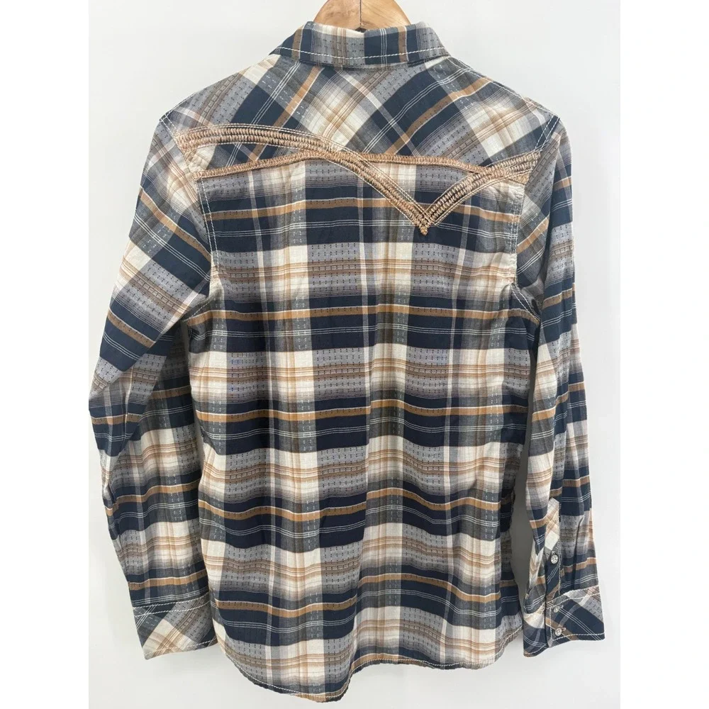 Buckle Black Mens Standard Fit Plaid Western Button Down Shirt BB480FPW Navy S